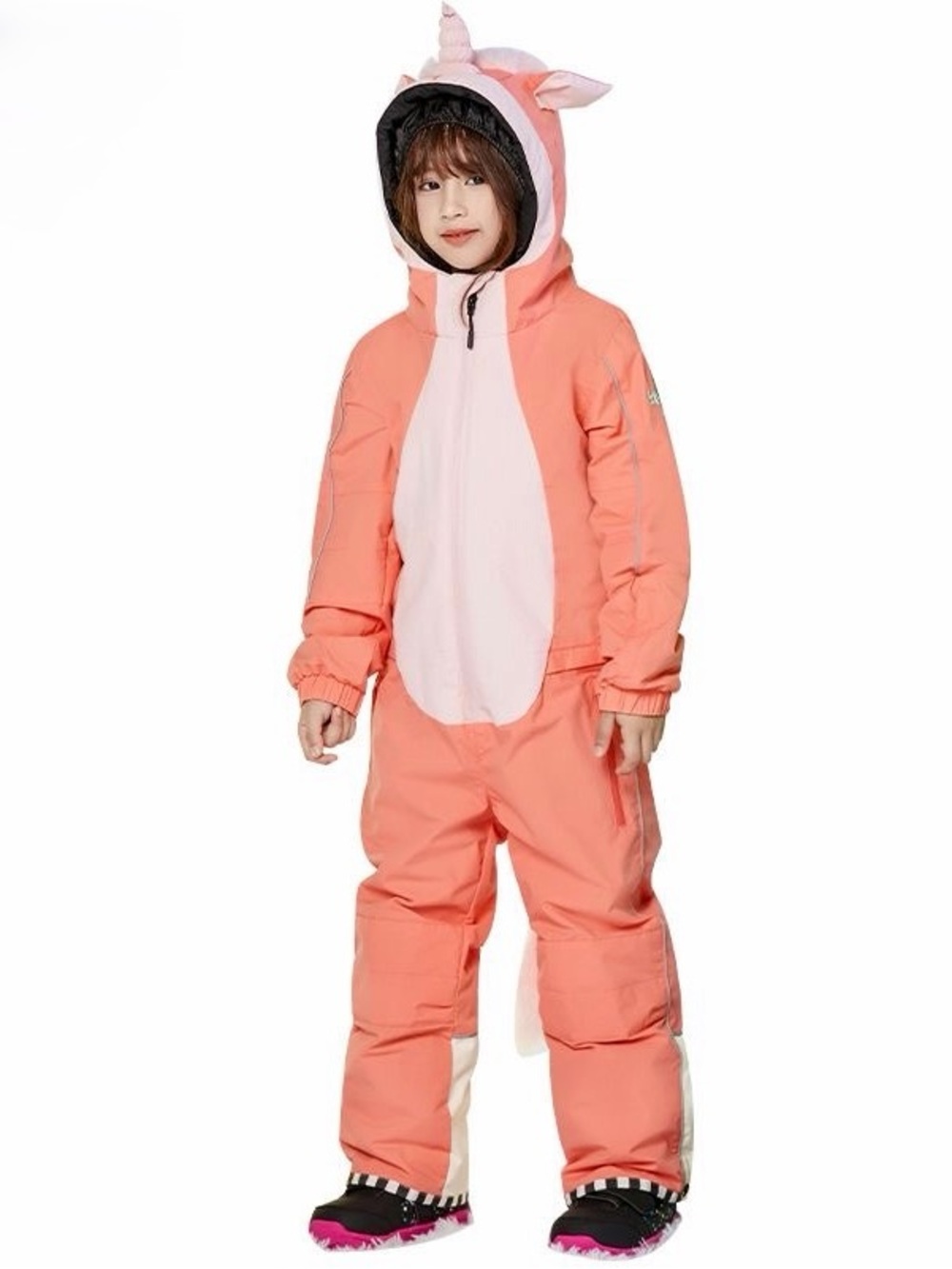 Kids Coral Unicorn Snow One-Piece Snowsuit with Hood 6-8T